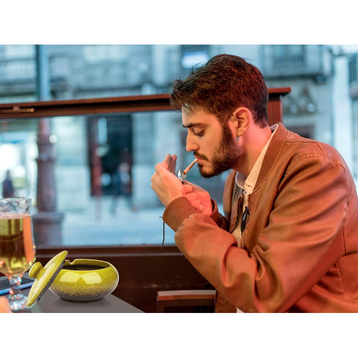 Керамічна попільничка для сигарет з кришкою, ретро-дизайн, для вулиці та дому, жовта