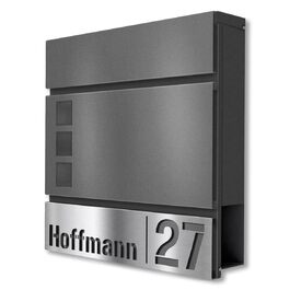 Поштова скринька Metzler Svena з нержавіючої сталі RAL 9007, з вікном для газет та іменним шильдиком (вирізаний номер будинку), 37x37x10.5 см