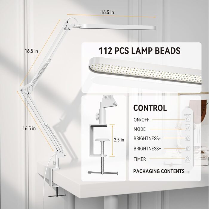 SKYLEO LED Desk Lamp - Adjustable Gooseneck, 5 Color Modes, 11 Brightness Levels, Timer & Memory Function, 12W, 16.5