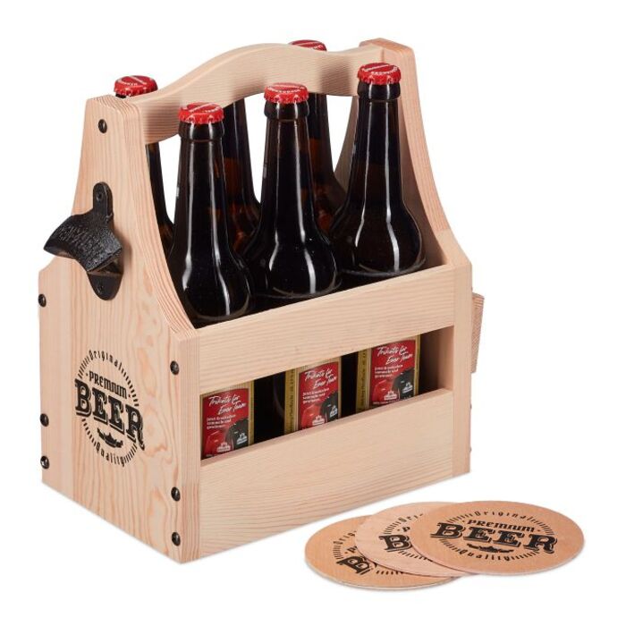 Wooden Beer Caddy with Bottle Opener