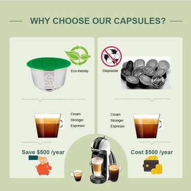 Багаторазові капсули для кави Dolce Gusto з нержавіючої сталі + темпер, ложка, щітка, для кавомашини, екологічні