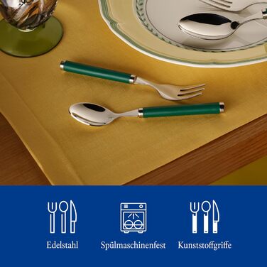 Villeroy & Boch – Play! Green Garden Tableware Set, 30 pieces, 6 people, green, dishwasher-safe, cutlery with colorful handles, cutlery with plastic handles, cutlery set, tableware set, stainless steel, plastic