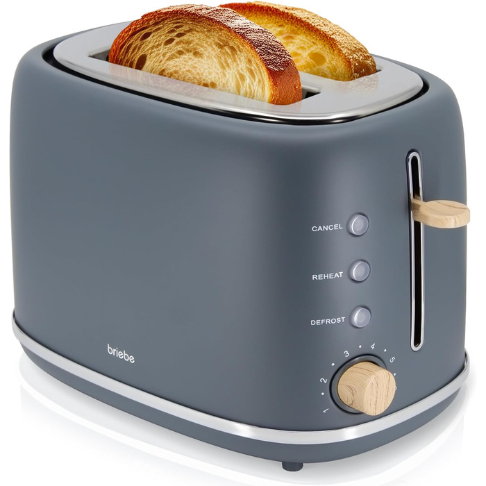 Тостер Briebe Nordic Set з водоваркою 1.7л, 2 відділення, 6 режимів підсмажування, сірий, BPA-free