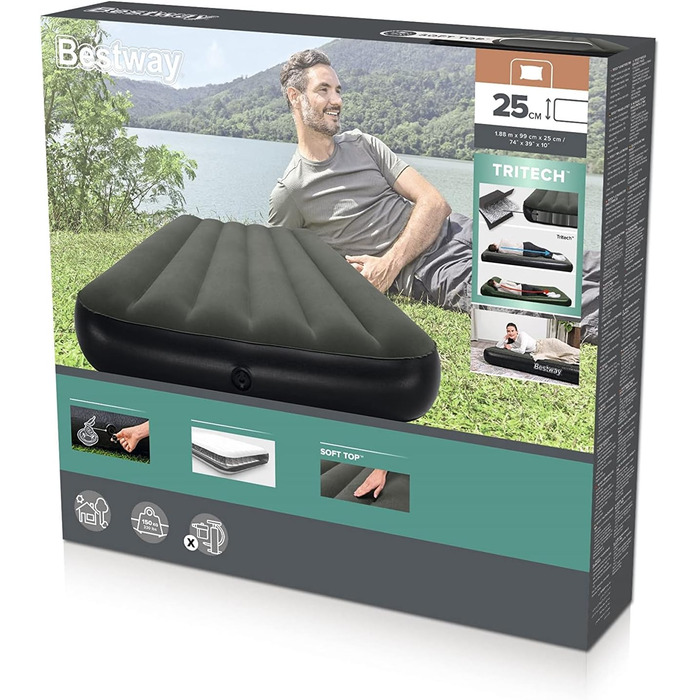 Надувний матрац Bestway Tritech Twin Grau 188x99x25 см - двоспальний, сірий
