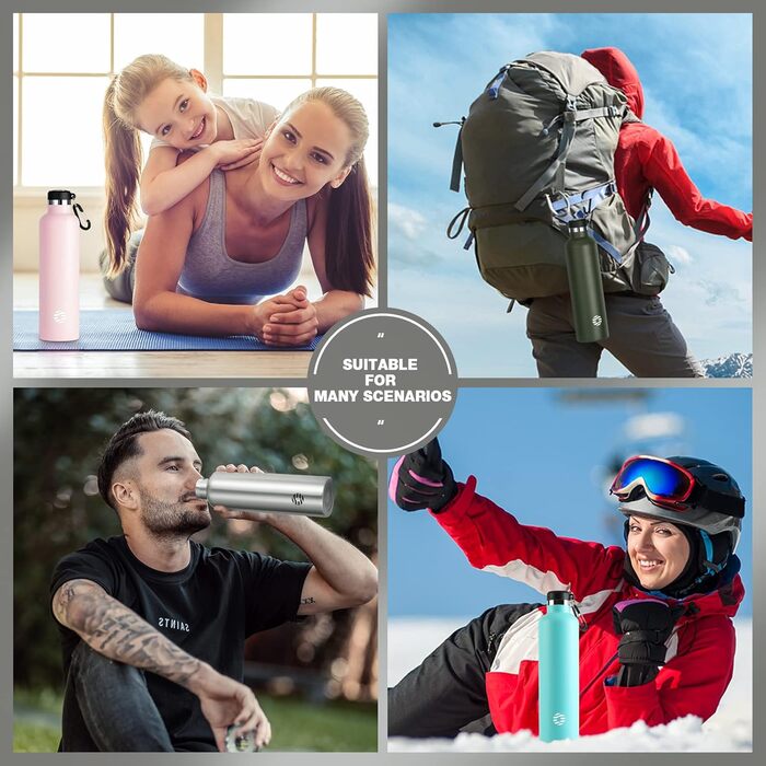 FEIJIAN FJbottle 316 Stainless Steel Vacuum Insulated Water Bottle 750ml/1000ml with Carabiner, BPA-Free Bottles, Leak-Proof Sports Bottle for Sports, Work, and Travel (750 ml)