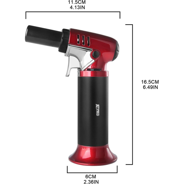 Газовий запальник Butan з регульованим полум'ям для кухні, випічки, барбекю, паяння. Безпечне замкове механізм, вікно рівня газу. Червоний, однотонний. (Butan Gas не входить до комплекту)