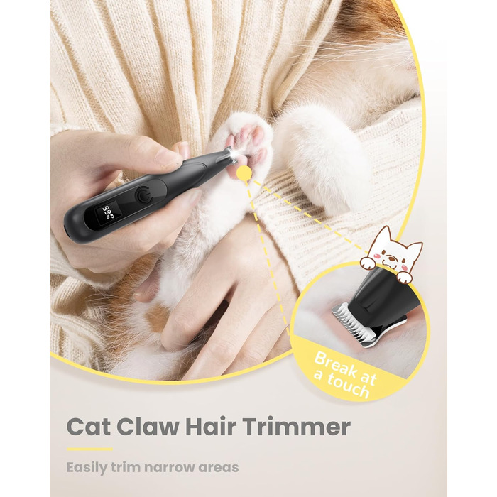 Триммер для собак Pfoten Trim Pro: тиха машинка для догляду за лапами, вухами та обличчям з LED-підсвічуванням, Type-C, чорний