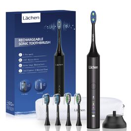 Електрична звукова зубна щітка Läschen, 5 режимів, з чохлом для подорожей, 4 насадки, USB-зарядка на 60 днів, таймер, IPX7 водонепроникність, чорна