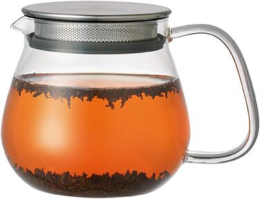 Kinto Unitea One Touch Teapot made of stainless steel, heat-resistant glass teapot with stainless steel infuser in the lid (Japan Import) (460 ml, Transparent)