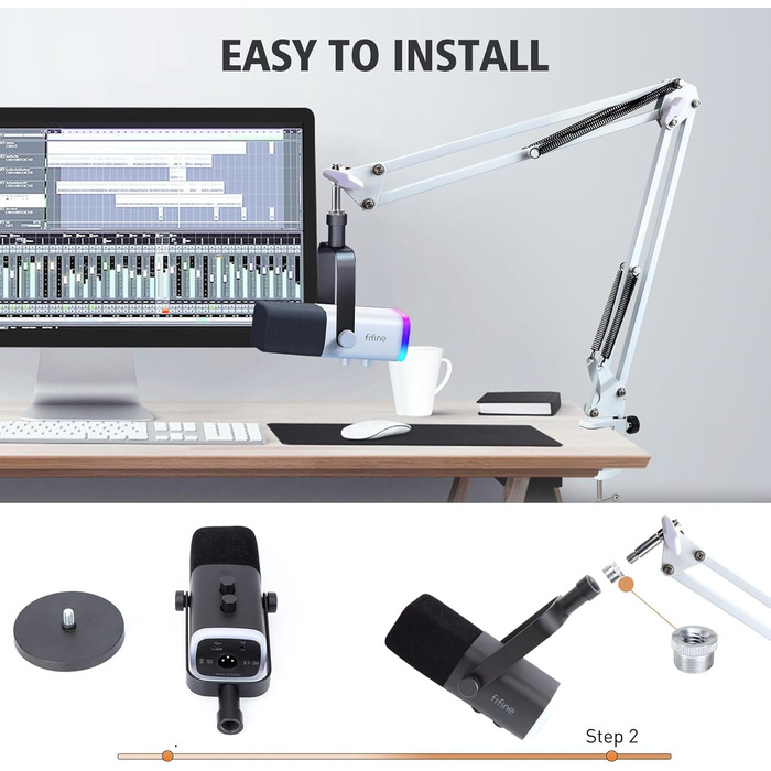 Підставка для мікрофона SUNMON для Fifine AM8, K688 PodMic, HyperX QuadCast, Blue Yeti, Shur MV7 – білий мікрофонний стійка