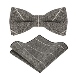 Метелик чоловічий JEMYGINS вовняний однотонний, темно-сірий з білими лініями + нагрудна хустинка, для осені-зими