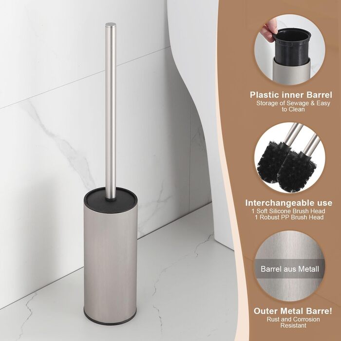 Тримач для унітазної щітки BGL, нержавіюча сталь, кольоровий, круглий, окремо розташований, для ванної кімнати (нікель)