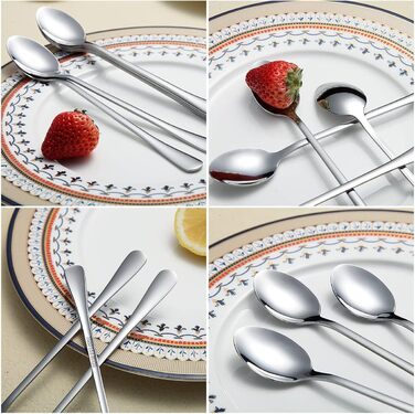 Набір ложок HOMQUEN (8 шт.) з довгим руків'ям: кавові, для коктейлів, чайні, з нержавіючої сталі (сріблясті)