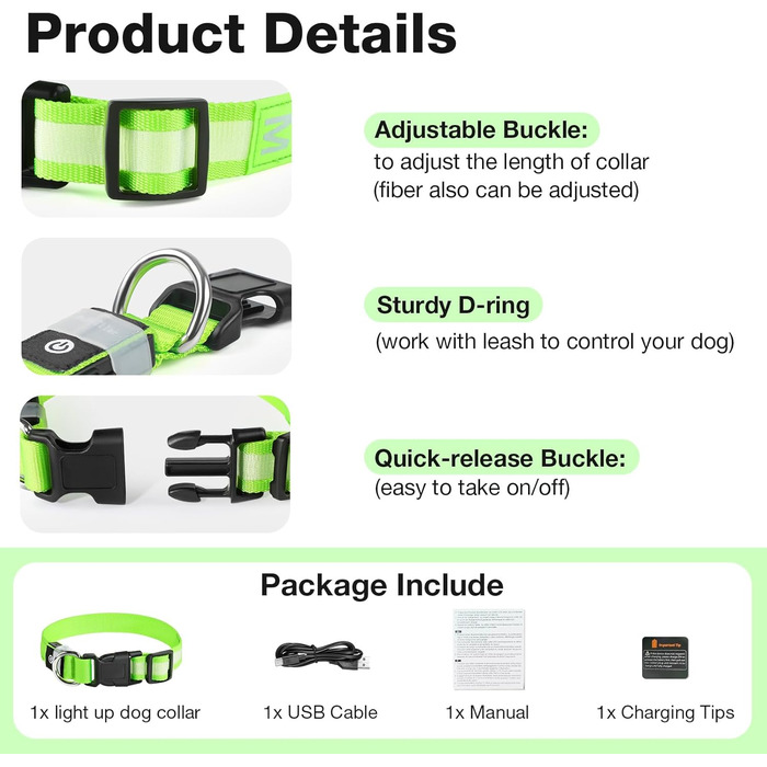 Світлодіодне нашийник для собак Leuchthalsband, водонепроникний, 7 кольорів, регульований, для малих та великих собак, блакитний (зелений, S)
