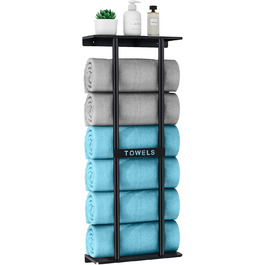 Тримач для рушників на стіну, чорний, 76 см, з полицею. Металевий тримач для рушників та гостей. Аксесуар для ванної кімнати.