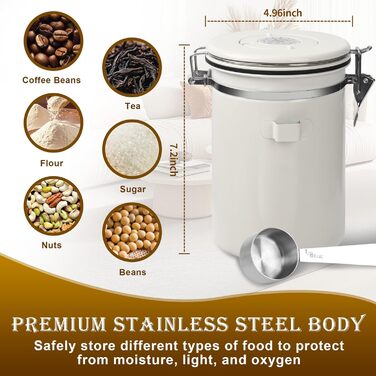 Герметична кавова банка з нержавіючої сталі, 1,8 л, з ложкою, для кави, чаю, горіхів, какао. Збереження свіжості
