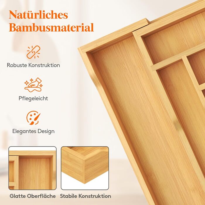 Органайзер для столових приборів Lifewit в шухляду, бамбуковий, 33x25-42x47 см, висувний лоток для ложок, виделок, ножів