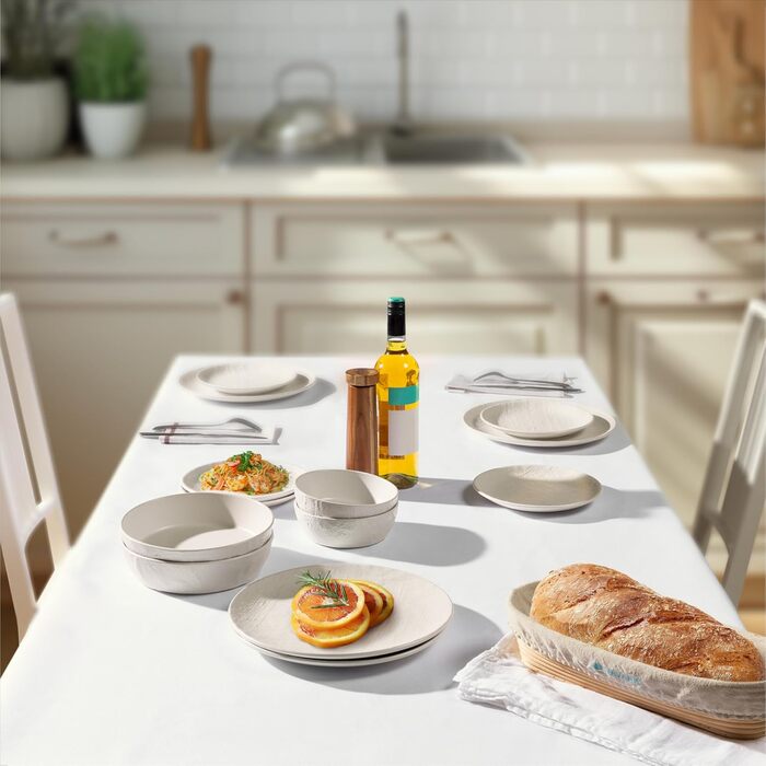 Набір посуду Navaris з каменю (16 предметів) для 4 осіб - тарілки, супові тарілки, чашки, сірий колір