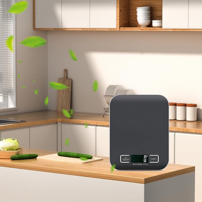 Цифрова кухонна вага, 10 кг/1 г, USB, акумулятор, LCD дисплей, функція тарування, професійна, металевий корпус (білий/чорний)