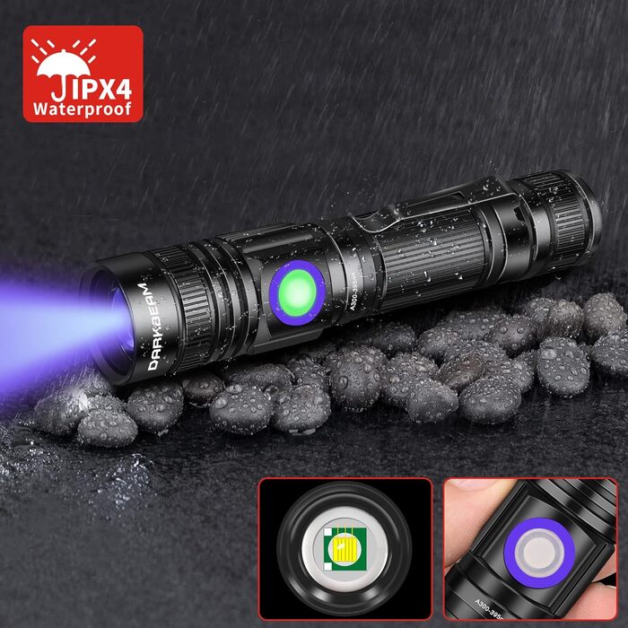 UV ліхтарик DARKBEAM 395nm, USB заряджання, LED, для затвердіння смоли, перевірки нігтів та сечі, з UV-окулярами