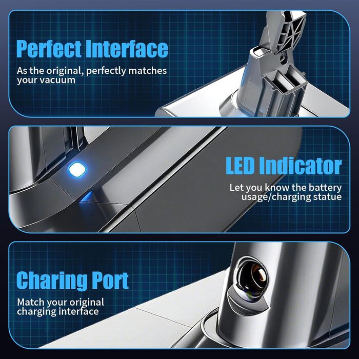 Запасний акумулятор 6000mAh для пилососів Dyson V7, AKKU (сумісний з SV12 Animal, Absolute, Motörhead, Fluffy, Total Clean)