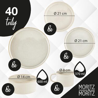 Moritz & Moritz Castello 20-Piece Dinnerware Set - Beige Stoneware Dish Set for 4 People - Includes Dinner Plates, Dessert Plates, Soup Plates, Bowls, and Cups
