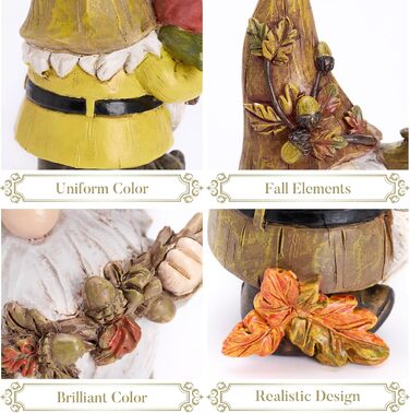 Valery Madelyn 3rd Autumn Decoration Figures, Resin Gnomes Garden Decor, 14cm Garden Gnomes for Autumn Decor Outdoors, Table Decor for House Indoors, Fall Decor Gift Thanksgiving (L)