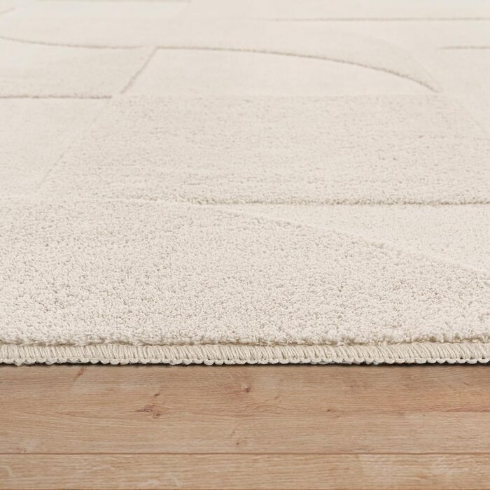 Paco Home Rug Living Room Bedroom High Pile Scandinavian Pattern Boho Look Soft Solid 3D Look Abstract Washable Cream, Size: 120 cm Round 120 cm (Round) Cream - Geometric 1