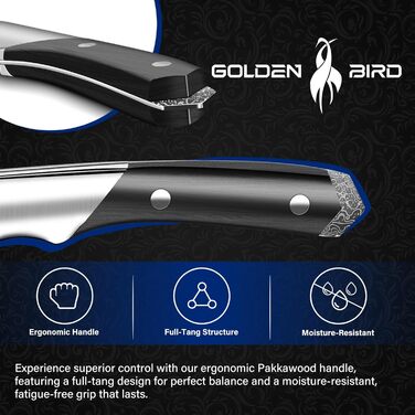 Японський ніж для філетування риби Golden Bird 20 см, з дамаської сталі 67 шарів, преміум-якість, серія Swan