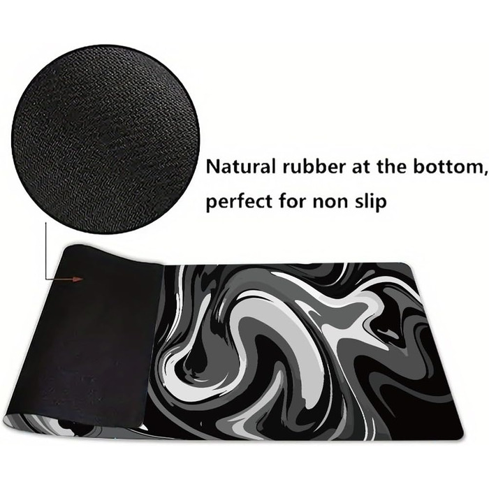 Великий килимок для столу 800x400 мм - ігровий килимок для миші з прошитими краями, неслизька підкладка, килимок для клавіатури та миші Black & White Abstraction