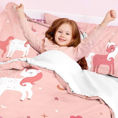 Бетя для ліжка HOM Einhorn 135x200 - рожева постільна білизна з ковдрою та подушкою для дівчаток, 2 шт.