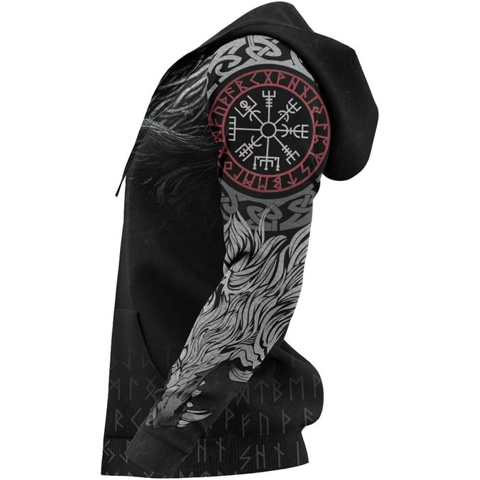 Світшот з принтом скандинавської міфології: молот Тора та вовк, 3D, унісекс