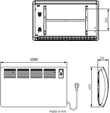Настінний конвектор AEG WKL 2005, 2000 Вт, для приміщень до 20-35 м², з LC-дисплеєм, тижневим таймером та металевою панеллю, 236535