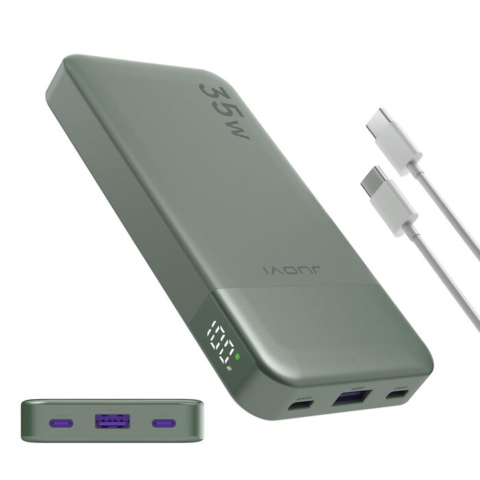 Power Bank JUOVI 35W 10000mAh з LED дисплеєм: швидка зарядка PD3.0/QC4.0 для iPhone 16/15/14, Samsung, Switch та інших пристроїв (зелений)