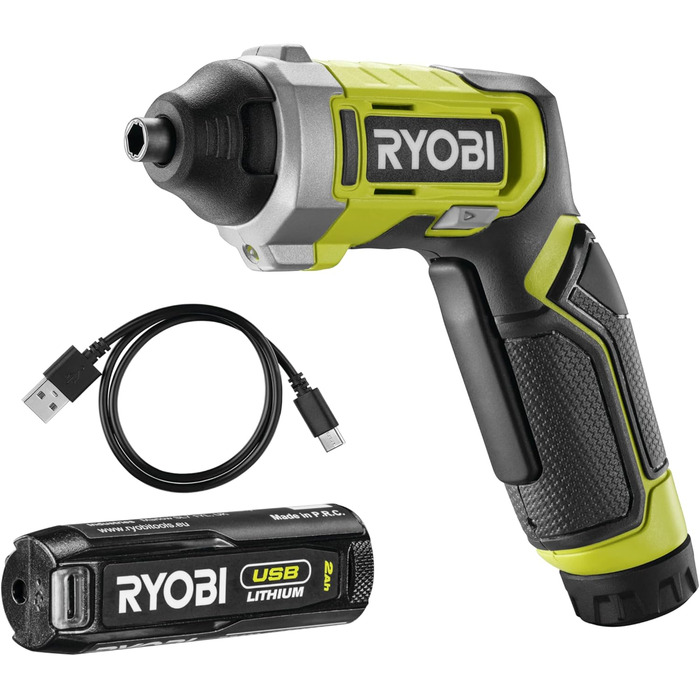 RYOBI 4V USB-Li-Ion акумуляторний шуруповерт ERGO RSD4-120TA2 (з акумулятором 4V 2.0Ah, USB-C зарядним кабелем та двома насадками)
