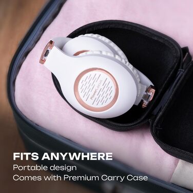 Навушники PowerLocus Bluetooth Over-Ear з мікрофоном, бездротові, складні, Hi-Fi стерео, глибокий бас, для телефону, планшета, ПК (Золотий Рожевий/Білий)