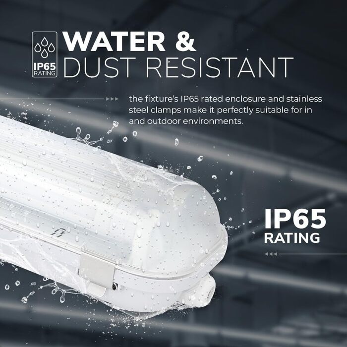 HOFTRONIC LED Damp-Proof Light 150cm Cold White 60W 10500lm Flicker-Free Linkable T8 Workshop Lamp IP65 Waterproof Pan Light Double for Garage Basement Office (110lm/W, 6000K)