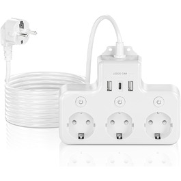 Багатофункціональна мережа роз'ємів 9 в 1 з вимикачем, USB 5-портова, 2м кабель, кутова розетка, чорний колір, індивідуальне вимкнення, для кухні та столу (3 розетки, настінний монтаж)