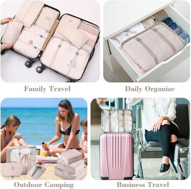 Органайзер для валізи - набір 8 штук: packing cubes для подорожей, система організації валізи, бежевий колір