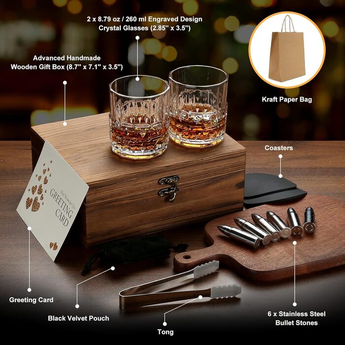 Набір віскі Exrezist: келихи для віскі, подарунок для чоловіків, на день народження, на День батька, для партнера (нержавіюча сталь)