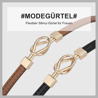 Жіночий тонкий шкіряний ремінь WHIPPY з золотистою пряжкою, 105 см (для талії до 95 см), чорний/коричневий