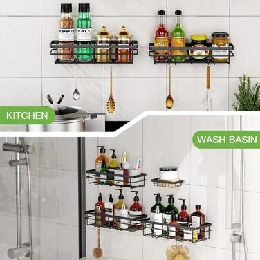 Поличка для душу Uamector без свердління, кутова, металева, з 4 кошиками, телескопічна, регульована по висоті 107-306 см, для ванної кімнати (4 шт, чорний)