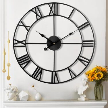 Mee 2ou Wall Clock Modern Nearly Silent Without Ticking - 40cm Diameter Roman Numeral Wall Clocks Modern Living Room Wall Clock Vintage For Bedroom Kitchen Office Country Style Industrial Style