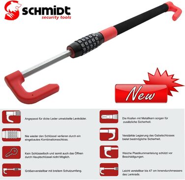 SCHMIDT захисний замок на кермо та педаль LS-2000 49,5-78 см для авто, вантажівок, протиугінний пристрій із кодовим замком
