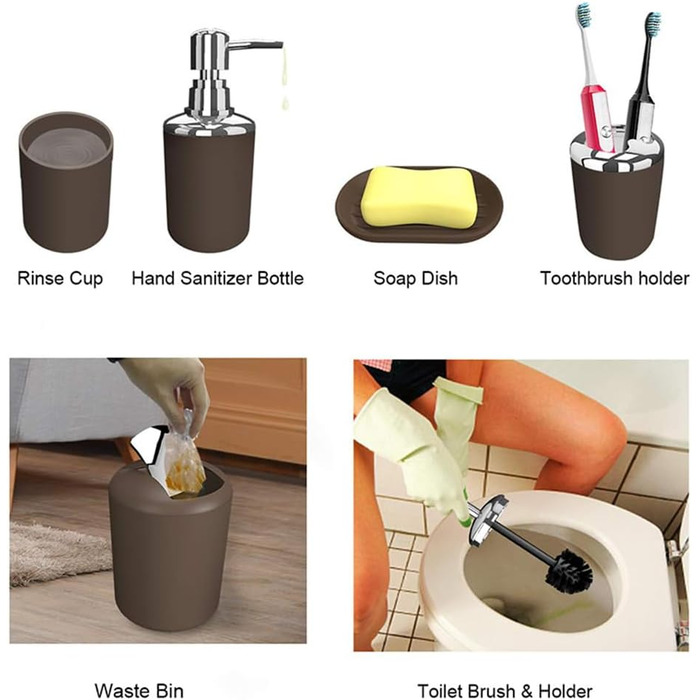 Набір аксесуарів для ванної кімнати, 6 предметів: смітник, тримач для зубних щіток, стакан для зубної пасти, мильниця, дозатор для миючого засобу, зелений