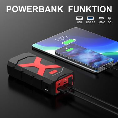 Powerbank для автомобіля POWKEY 2000A: пусковий пристрій, LED, 2 USB, 12V, для бензину/дизеля