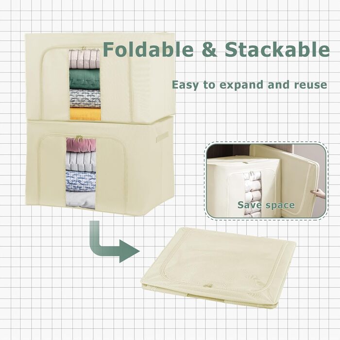 Органайзери для зберігання постільної білизни та одягу 2 шт. - Складані коробки для шафи та гардеробу (Сірий-24L, Хакі-100L)