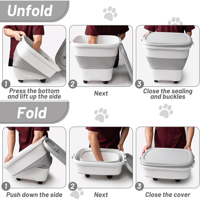 Контейнер для корму для собак MALLMALL6 – складний контейнер для тваринного корму з колесами, лопаткою та дезодоруючою коробкою, герметичний багатофункціональний 30-літровий контейнер для собак, котів, птахів