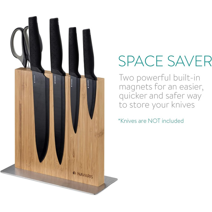 Navaris Double-Sided Magnetic Knife Holder made of Bamboo - Magnetic Knife Block, Knife Board, Double-Sided Magnetic Knife Holder - Unfilled Knife Holder