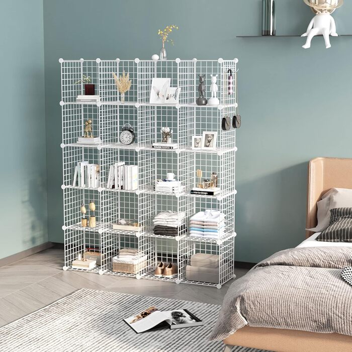 C&AHOME Wire Cube Storage, 6 - Metal Cube Organizer with C-Grid, Modular Shelf Units, Storage Container Shelves, Closet Organizer, 93.5 in L x 31.8 in W x 93.5 in H, (20 cubes, White)
